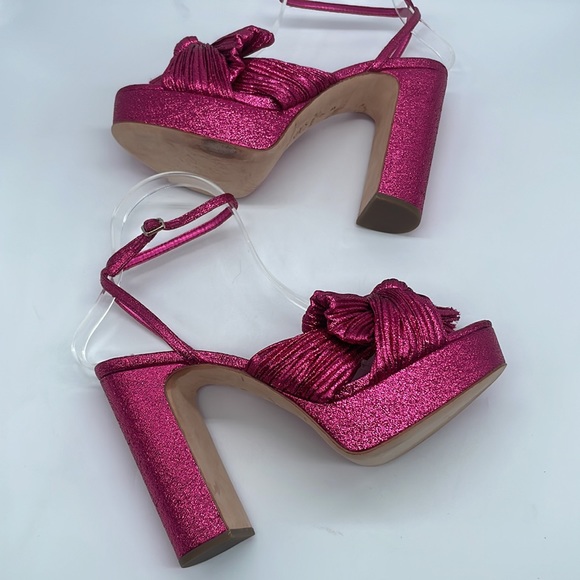 Loeffler Randall Fuschia Pink Metallic Natalia pleated knot platform heels 7 - Picture 3 of 9